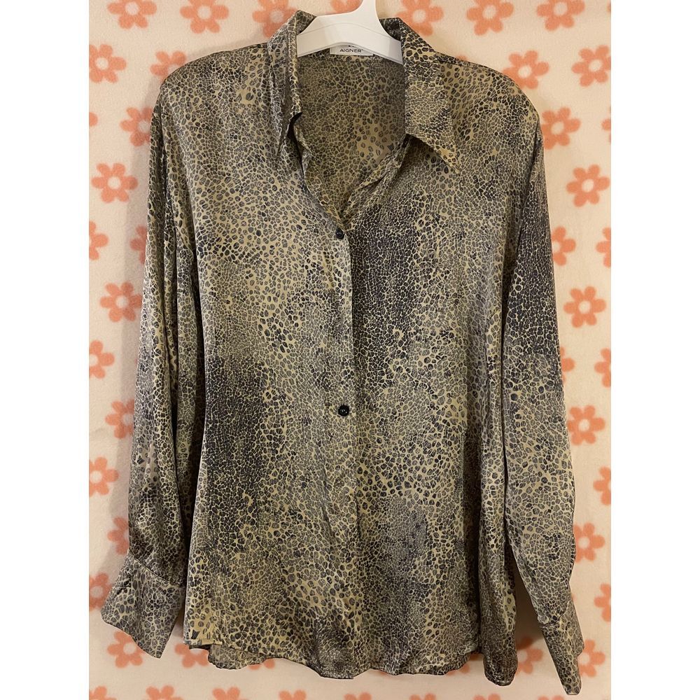 Aigner Leopard Print Long Sleeve‎ Button-Down Blouse Elegant Office Wear size 8